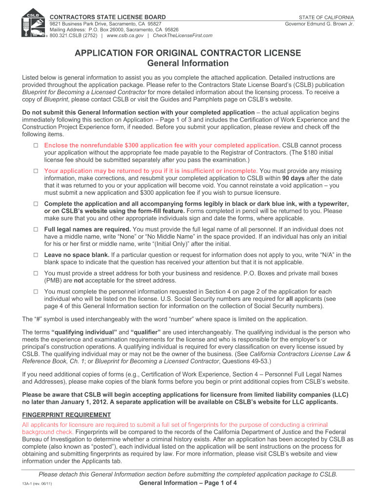 2011 Form CA CSLB 13A 1 Fill Online Printable Fillable Blank PdfFiller