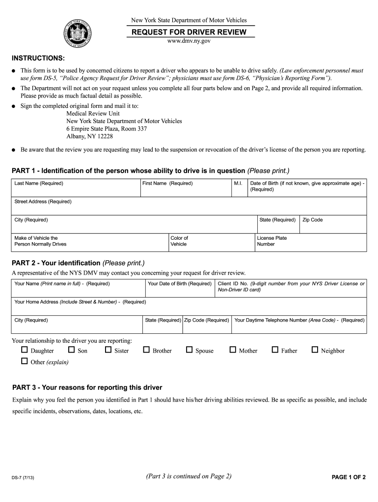 2011 Form NY DMV DS 7 Fill Online Printable Fillable Blank PDFfiller