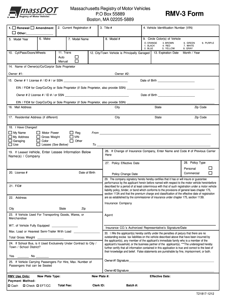 2012 2022 Form MA RMV 3 Fill Online Printable Fillable Blank PdfFiller