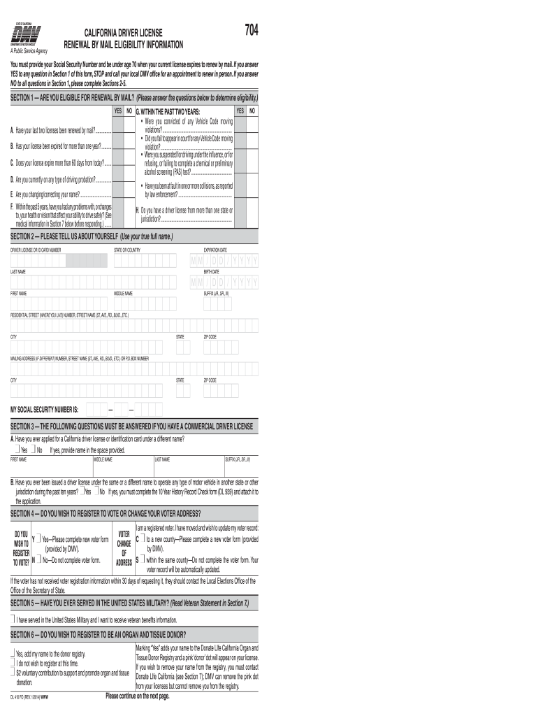 2014 Form CA DMV DL 410 FO Fill Online Printable Fillable Blank 