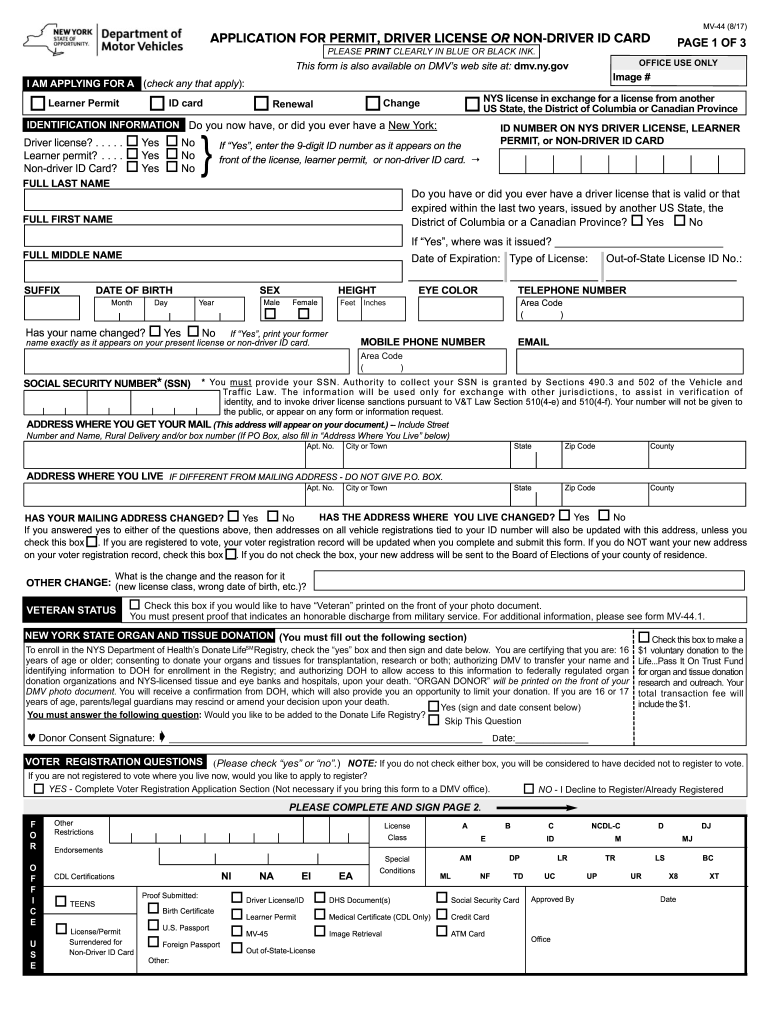 2015 Form NY MV 44 Fill Online Printable Fillable Blank PdfFiller