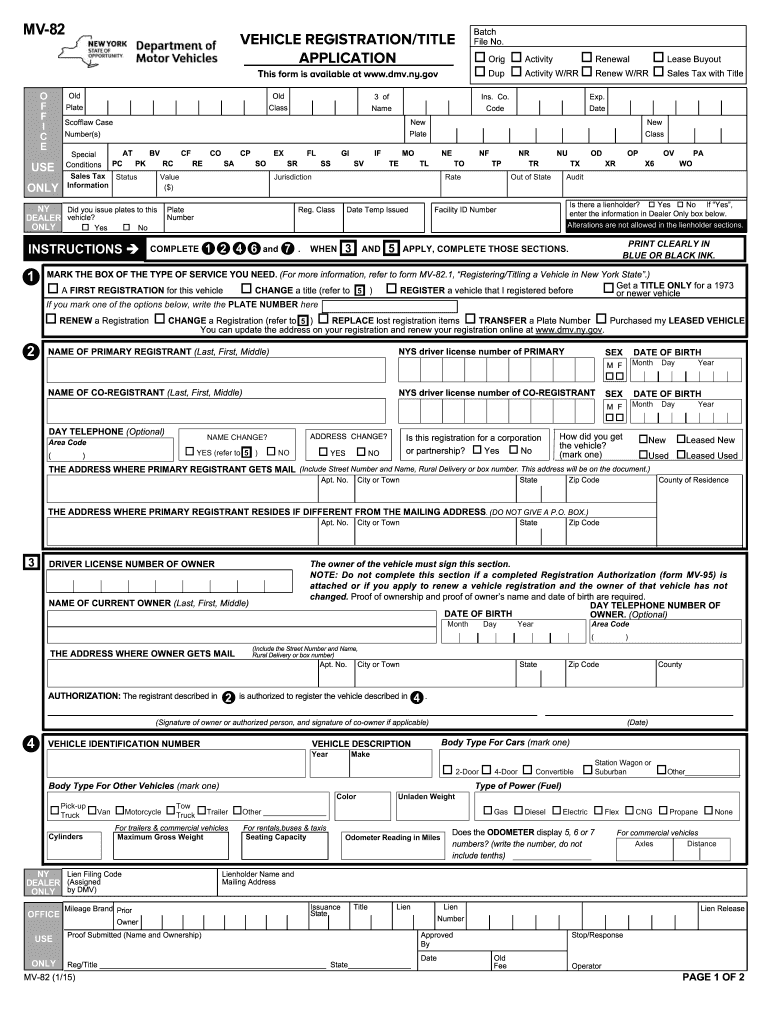 2015 Form NY MV 82 Fill Online Printable Fillable Blank PdfFiller