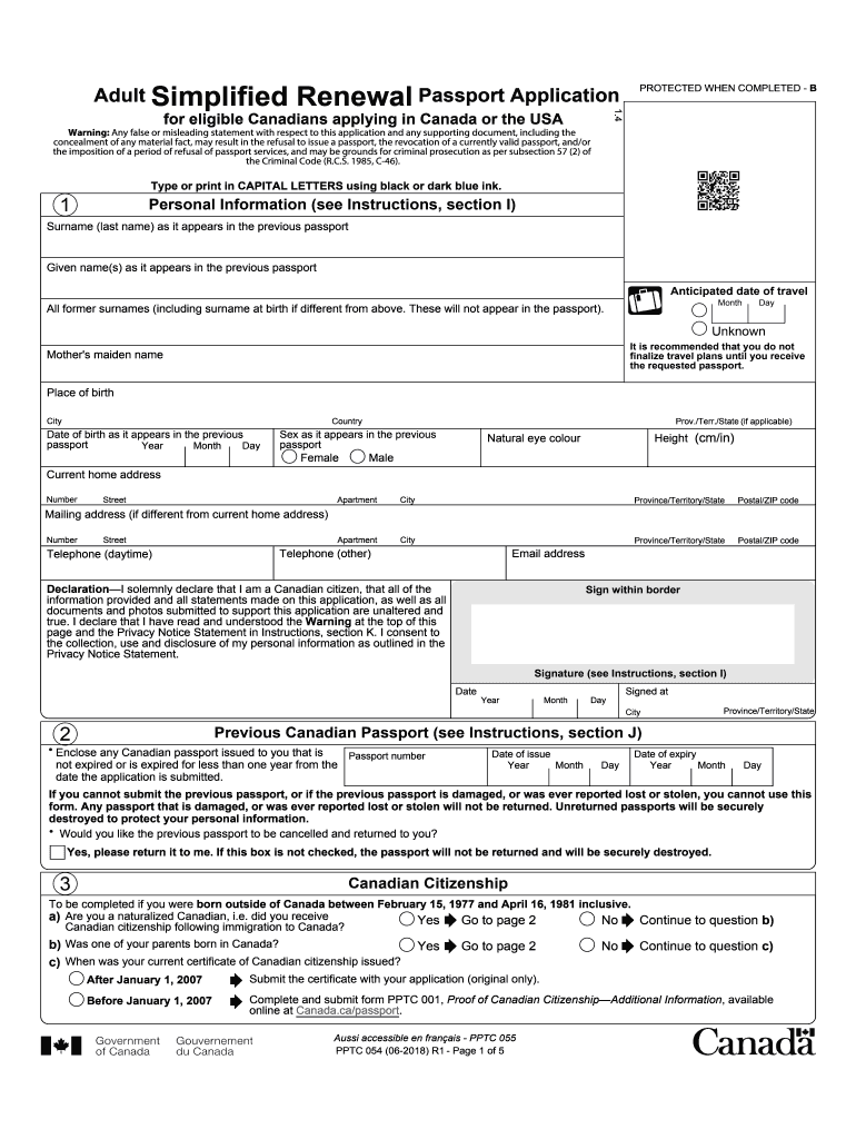 2018 2020 Form Canada PPTC 054 Fill Online Printable Fillable Blank 