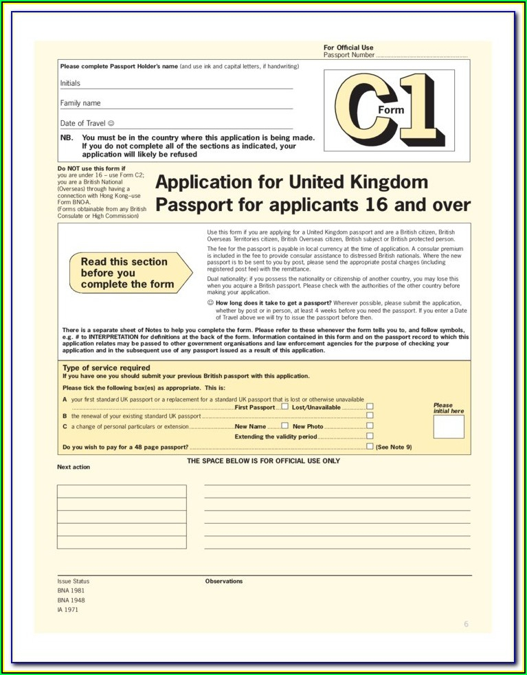 Application For British Passport Renewal Form C1 