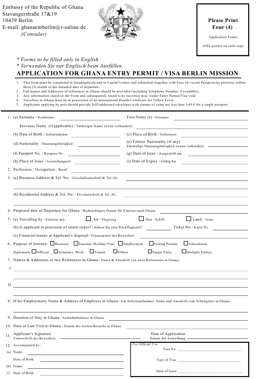 Berlin Germany Application For Ghana Entry Permit Visa Berlin Mission 