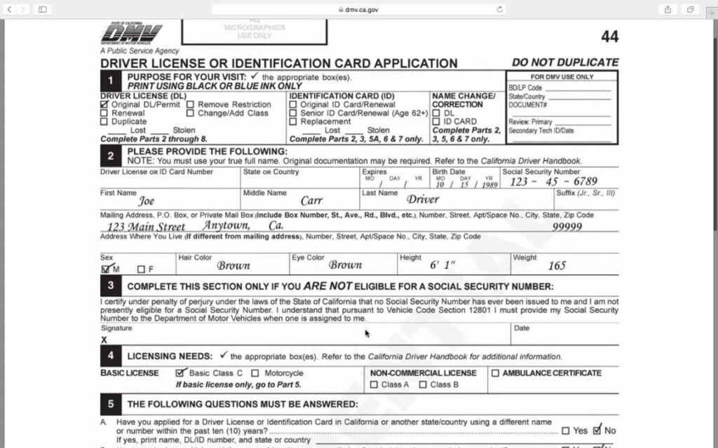 California Driver License Application DL44 YouTube