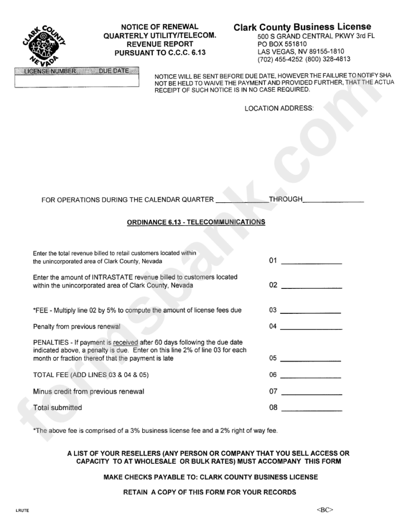 Clark County Business License Form Notice Of Renewal Printable Pdf 