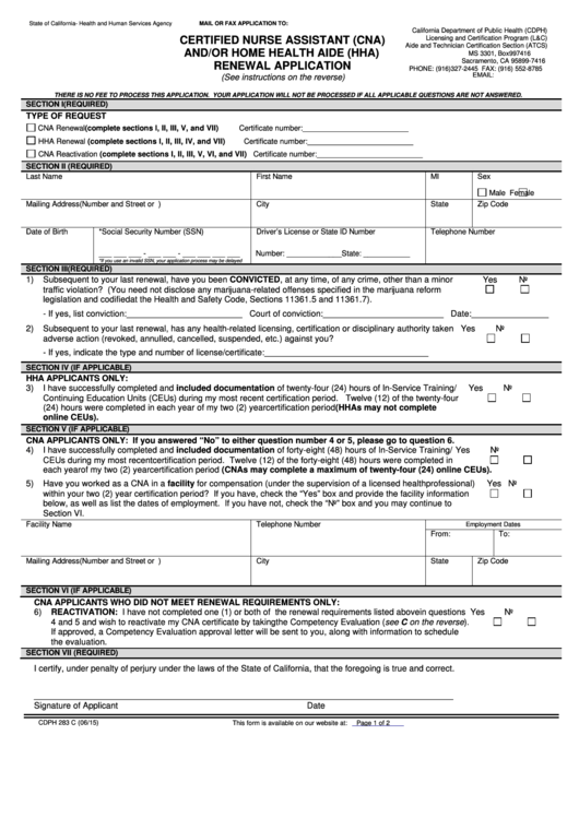 Cna Certification Renewal Application Ca Planeyellow