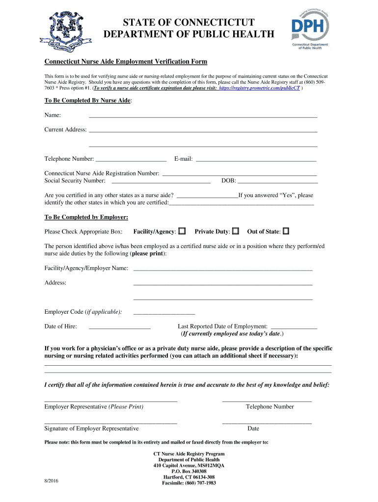 Ct Nurse Aide Verification Form Fill Online Printable Fillable