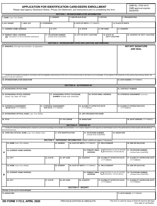 DD Form 1172 2 Download Fillable PDF Or Fill Online Application For 