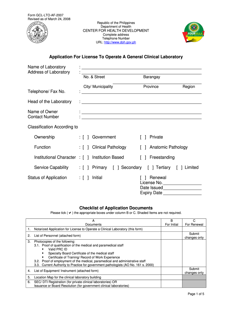 Doh Application Form For Renewal Of License To Operate Fill Out And