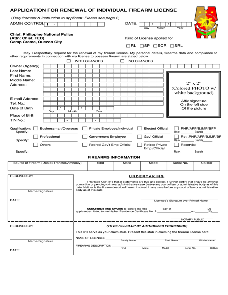 Edit Document Firearms License Renewal Philippines Form And Cope With 