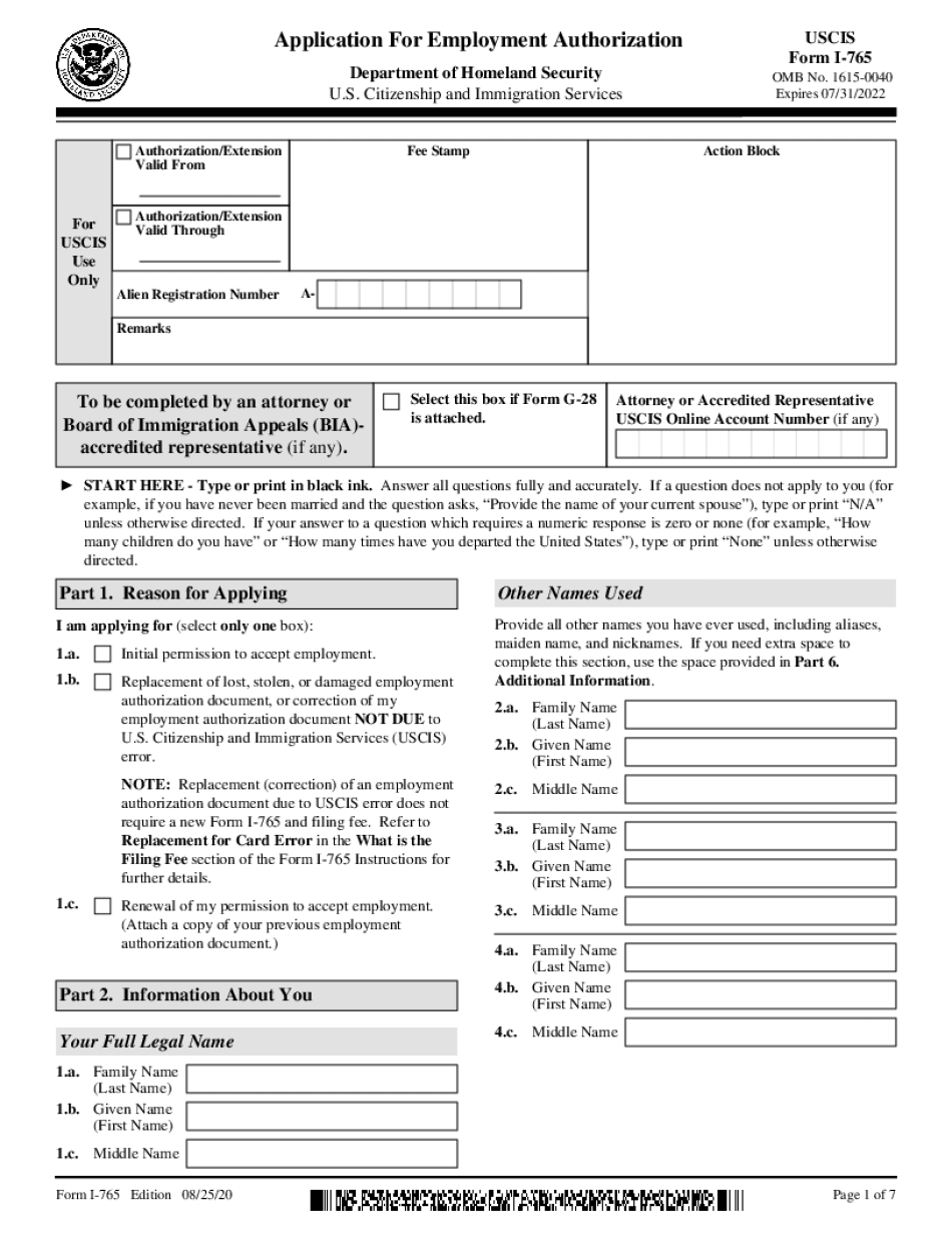 Employment Authorization Card Renewal Fill Online Printable