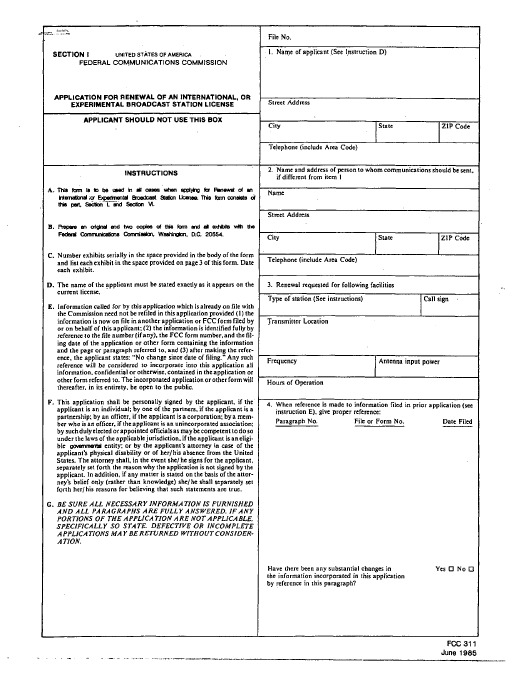 FCC Form 311 Download Printable PDF Or Fill Online Application For