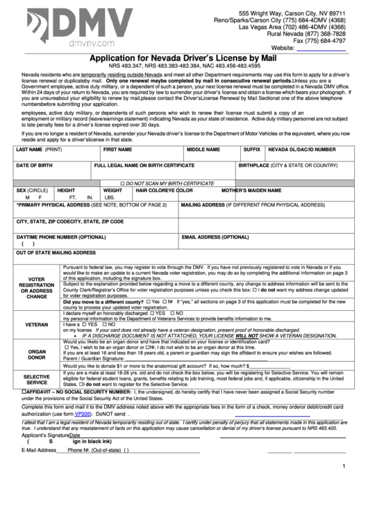 Fillable Application For Nevada Driver S License By Mail Printable Pdf 