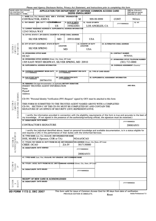 Fillable Dd Form 1172 2 Application For Department Of Defense Common 