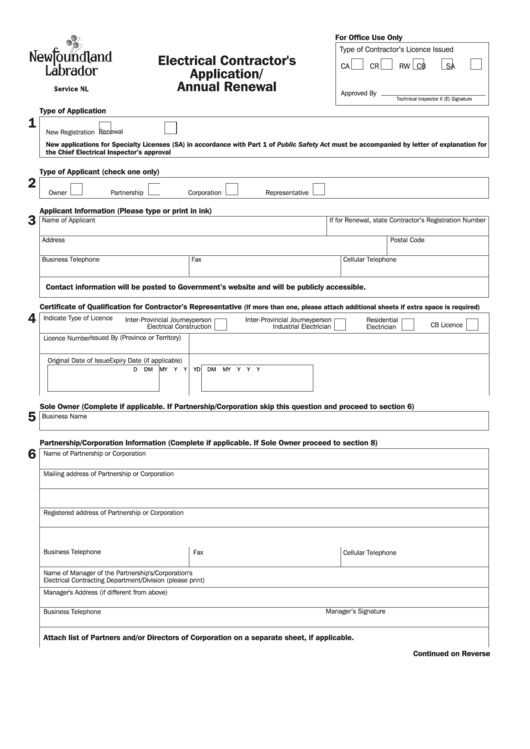 Fillable Electrical Application renewal Form Printable Pdf Download