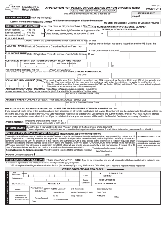 Fillable Form Mv 44 Application For Permit Driver License Or Non