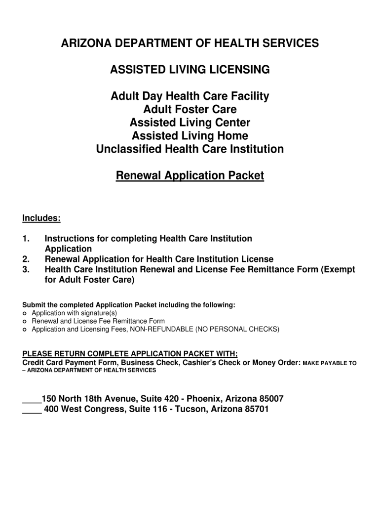 Fillable Online Arizona Department Of Health Service Renewal Licensing 