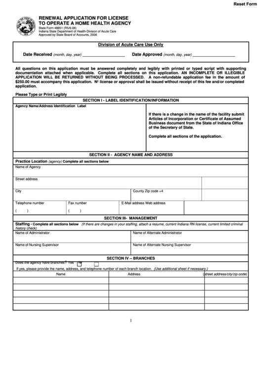 Fillable State Form 48851 Renewal Application For License To Operate 