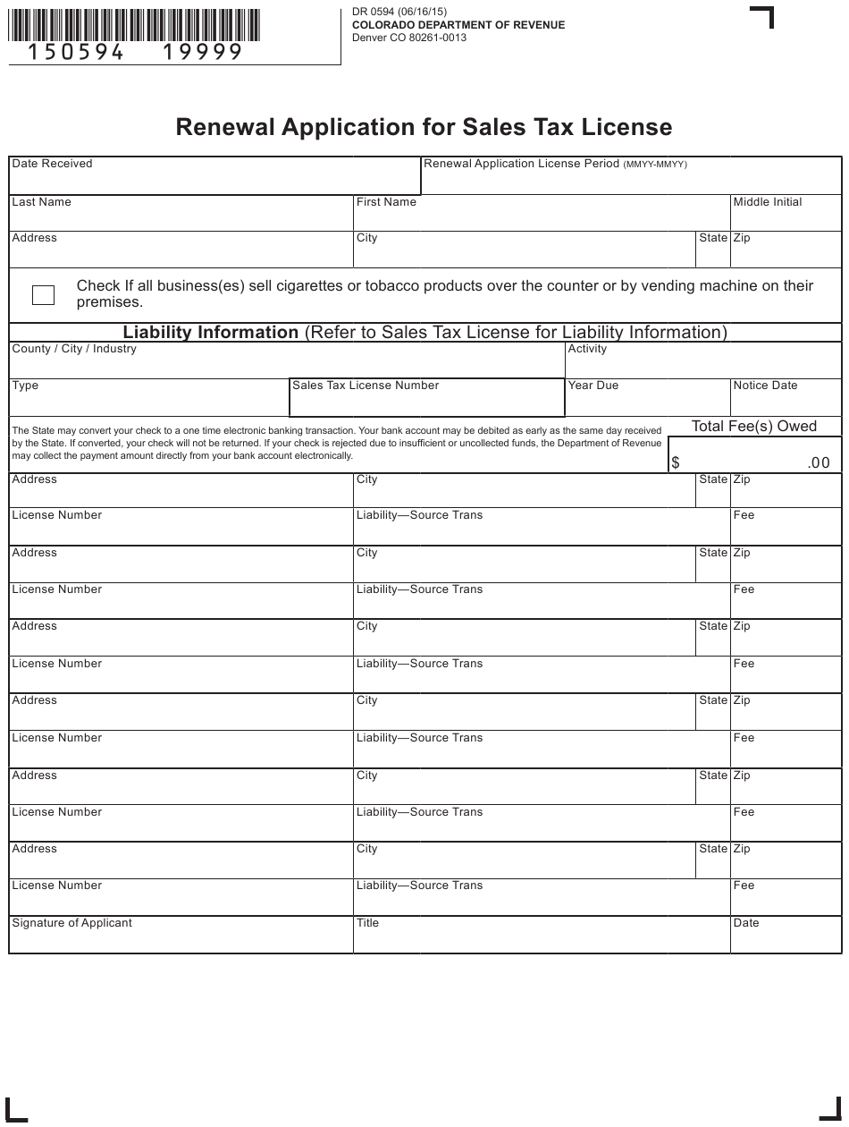 Form 0594 Download Printable PDF Or Fill Online Renewal Application For 