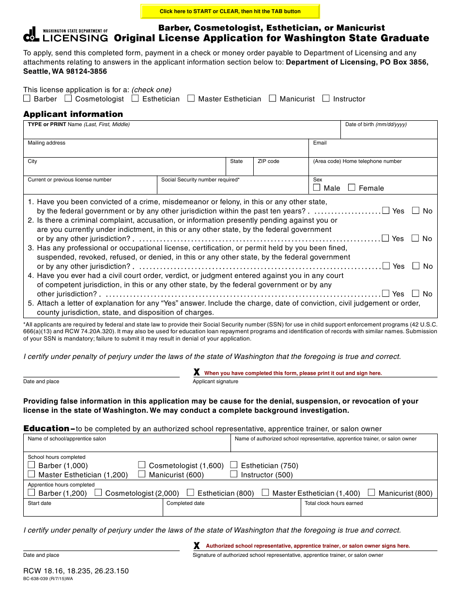 Form BC 638 039 Download Fillable PDF Or Fill Online Barber 