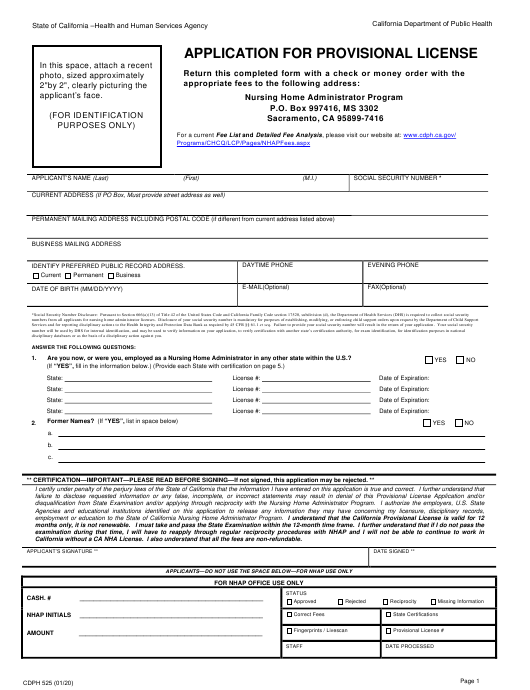 Form CDPH525 Download Fillable PDF Or Fill Online Application For 