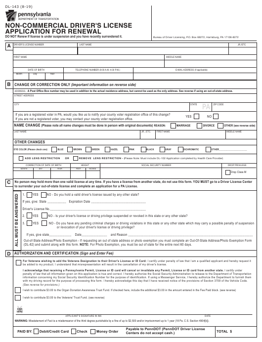 Form DL 143 Download Fillable PDF Or Fill Online Non commercial Driver 