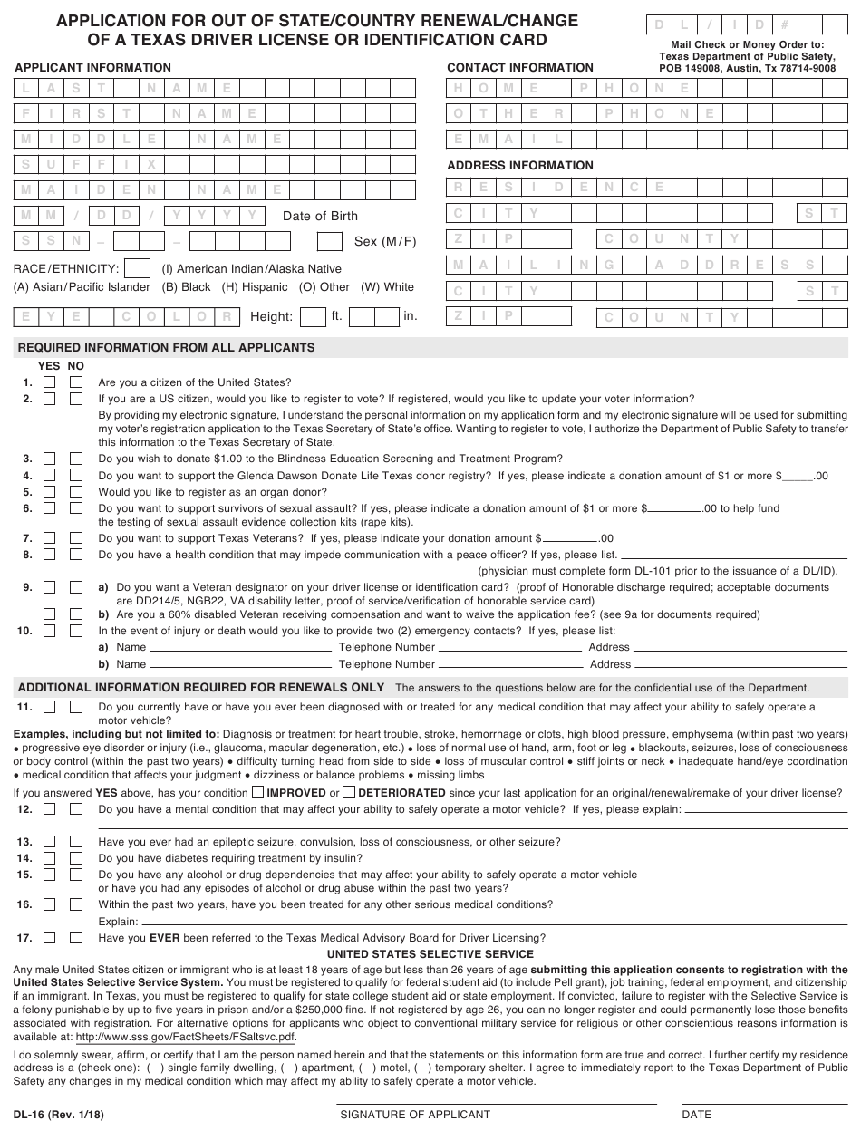 Form DL 16 Download Fillable PDF Or Fill Online Application For Out Of 