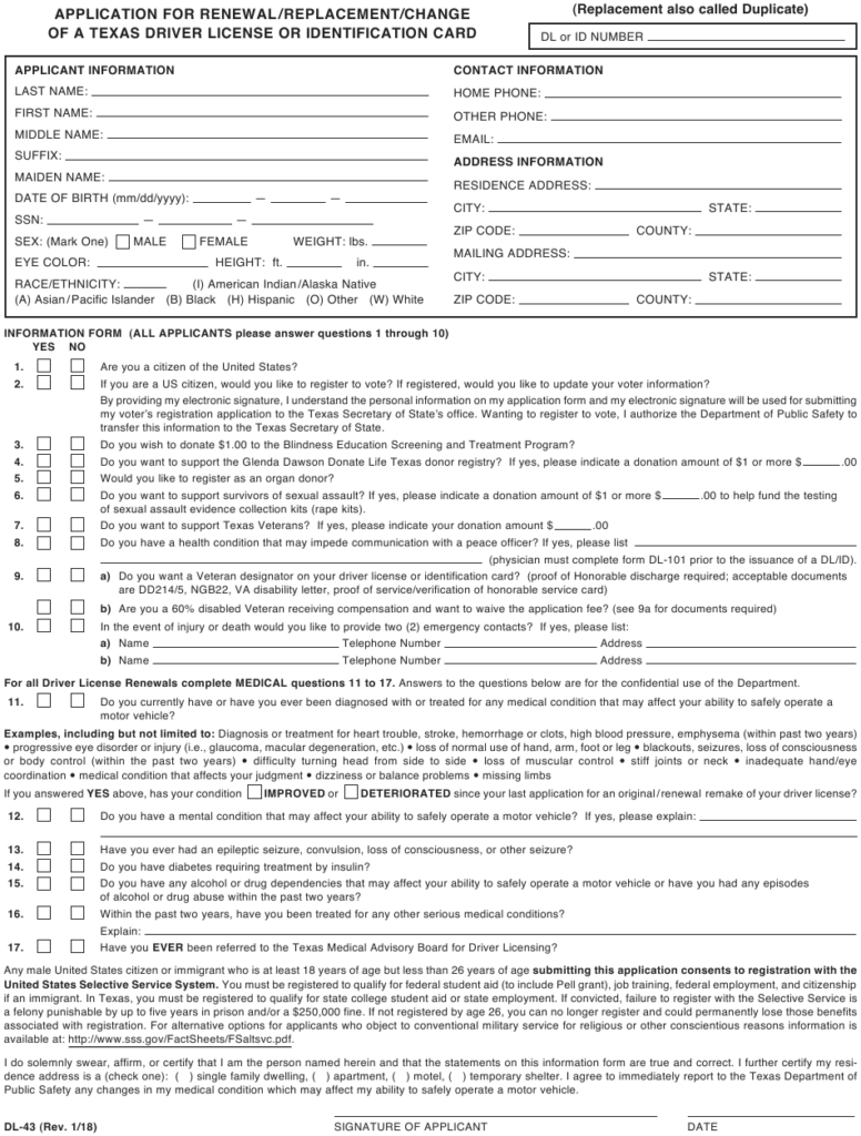 Form DL 43 Download Fillable PDF Or Fill Online Application For Renewal 