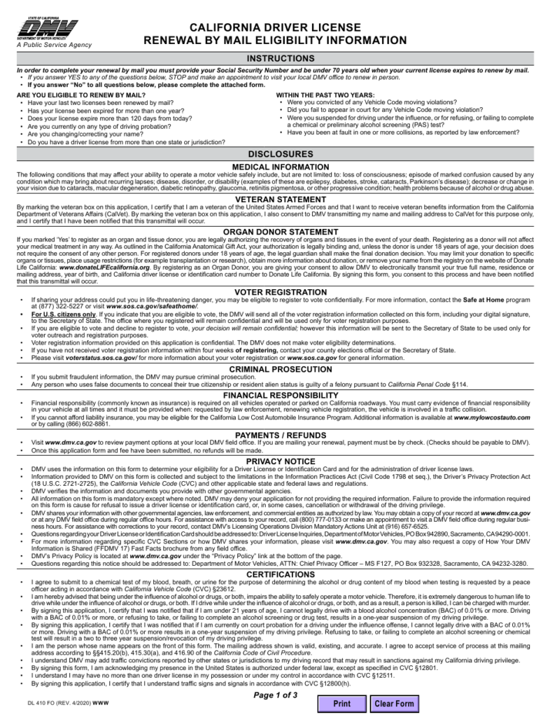 Form DL410 FO Download Fillable PDF Or Fill Online California Driver 