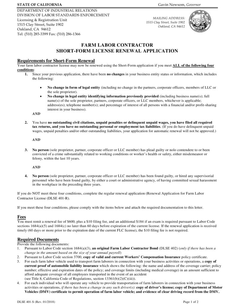 Form DLSE401 S Download Fillable PDF Or Fill Online Farm Labor 