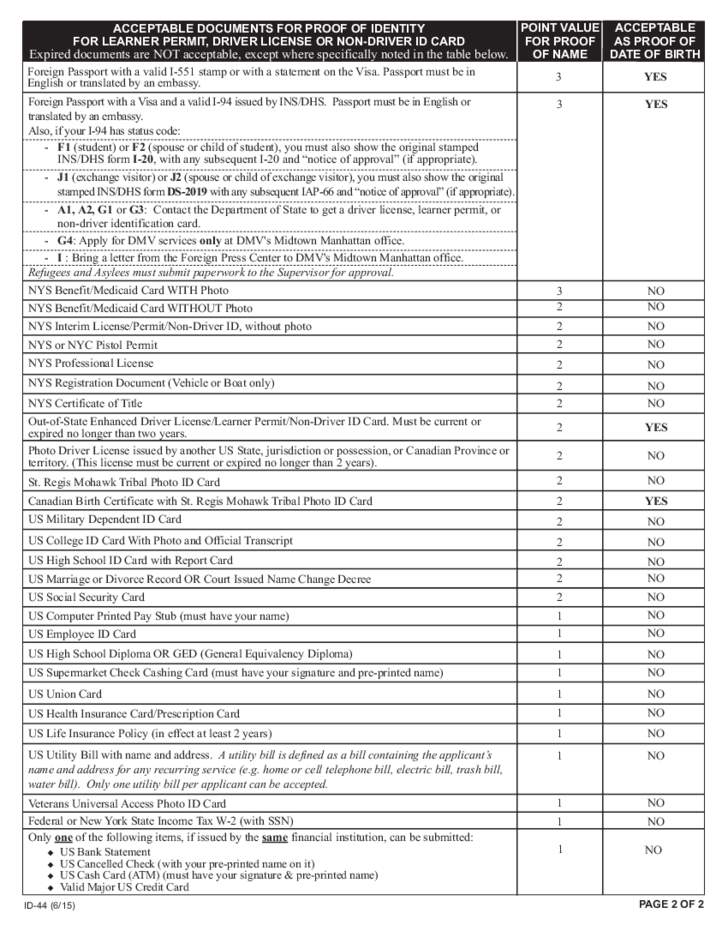 Form ID 44 Proofs Of Identity Form New York Free Download