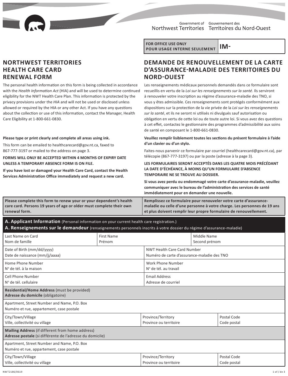 Form NWT2186 Download Fillable PDF Or Fill Online Northwest Territories 