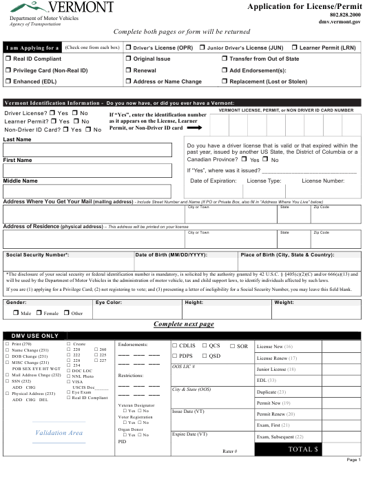 Form VL 021 Download Fillable PDF Or Fill Online Application For 