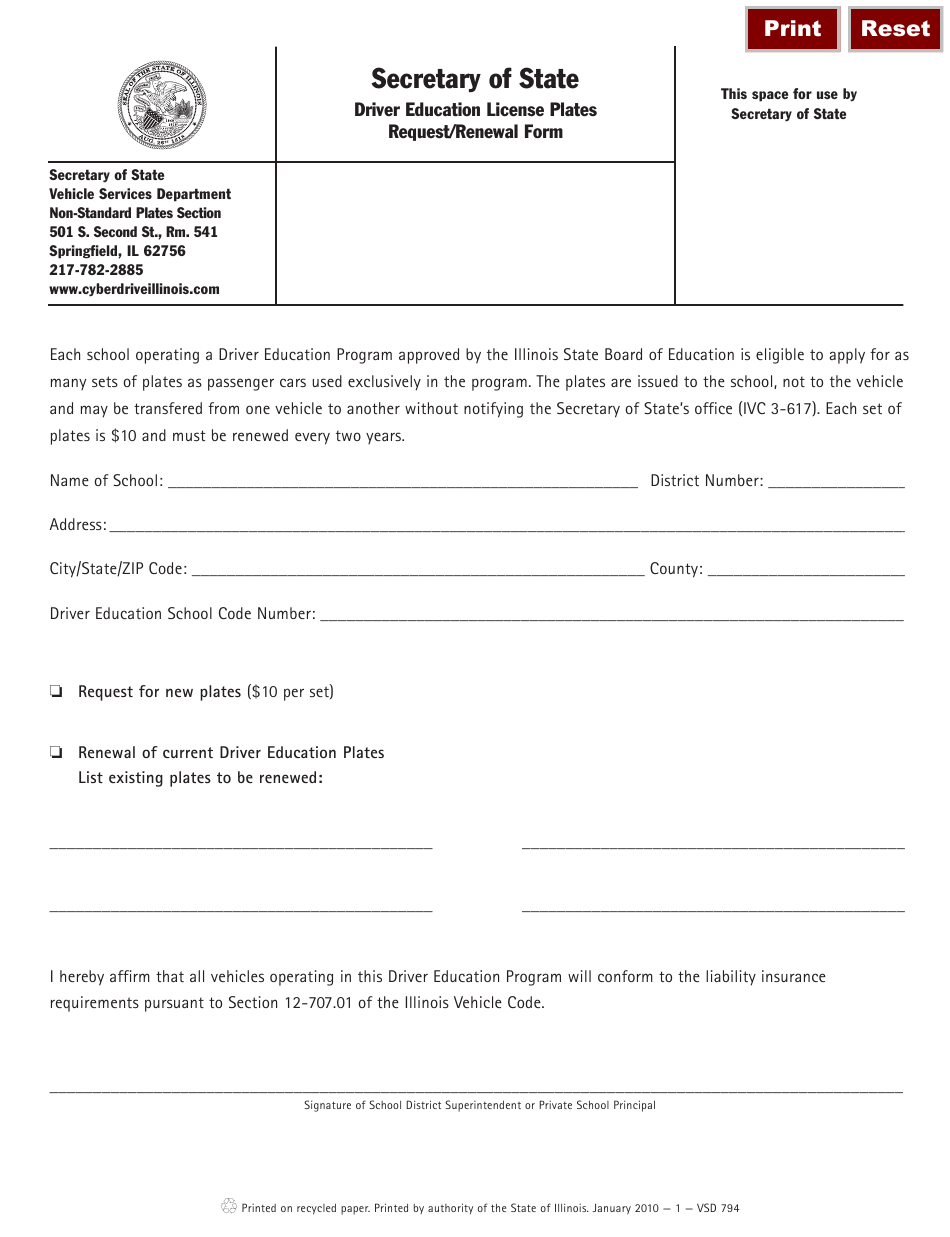 Form VSD794 Download Fillable PDF Or Fill Online Driver Education 