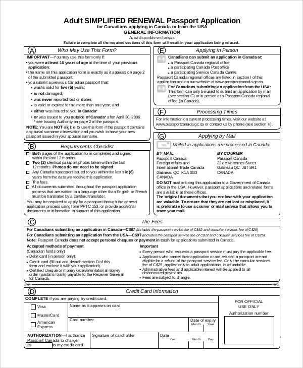 FREE 7 Sample Passport Renewal Forms In PDF