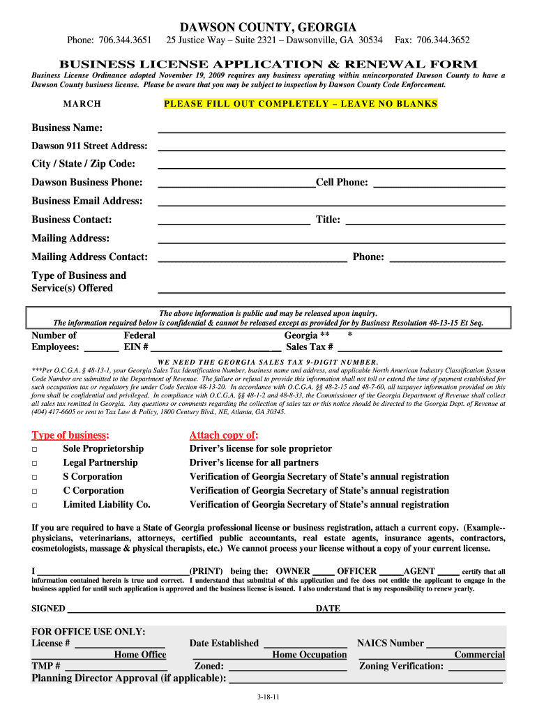 GA Business License Application Renewal Form 2011 2021 Fill And Sign 