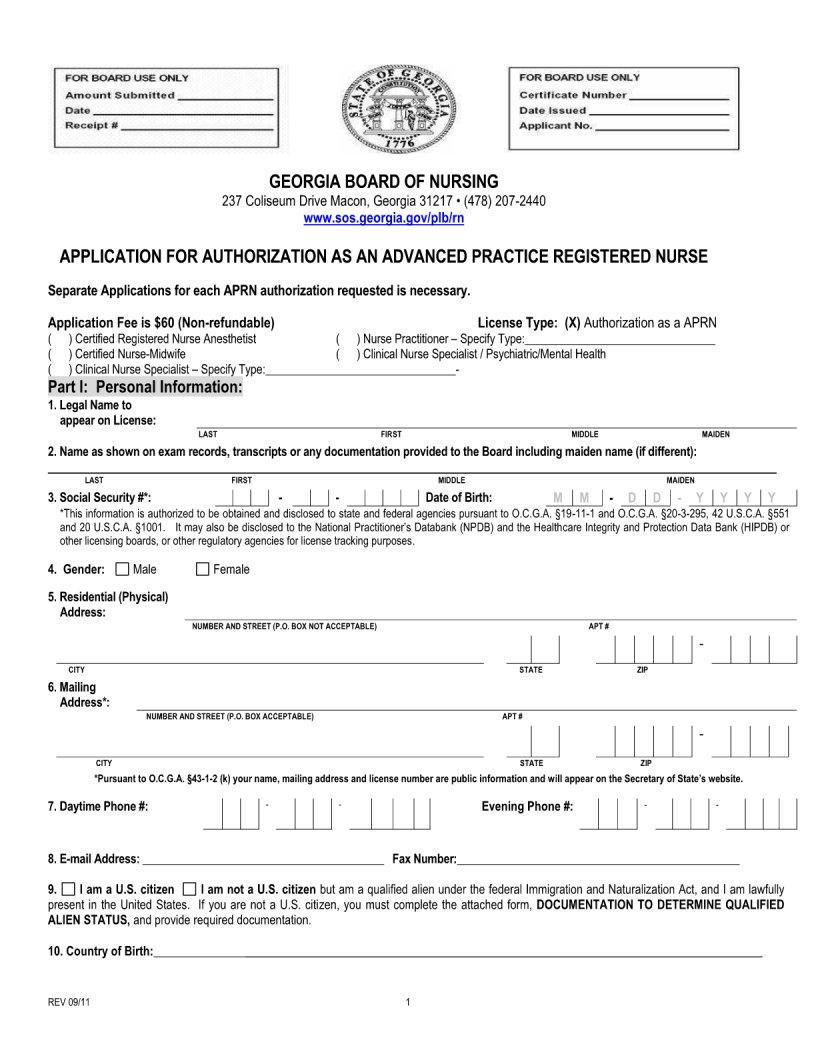 Georgia Board Of Nursing Application PDF Form FormsPal