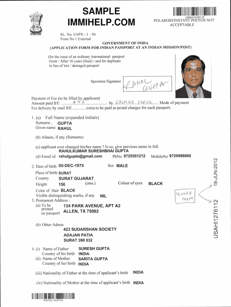 Indian Passport Renewal Form Fill Online Printable Fillable Blank 