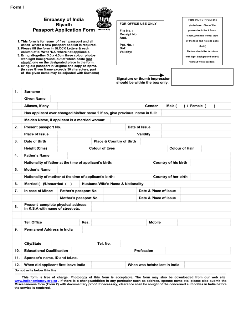 Indian Passport Renewal Riyadh Fill Online Printable Fillable