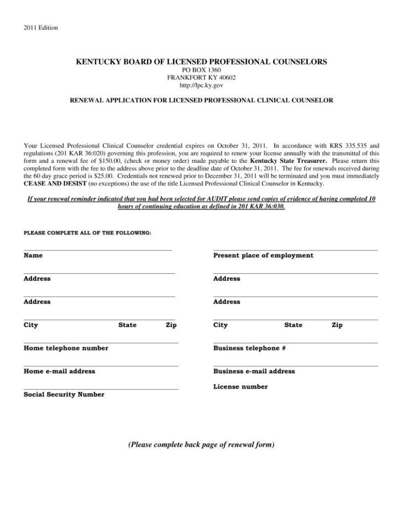 Ky Lpcc Online License Fill Out Printable PDF Forms Online