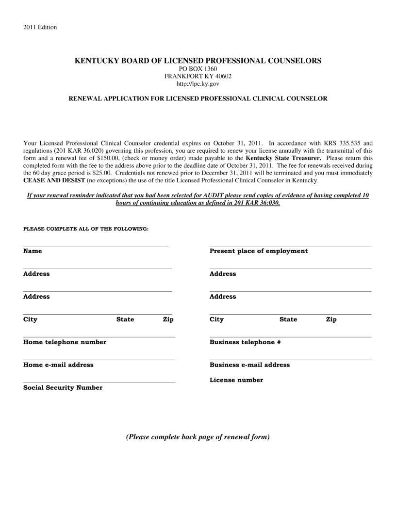 Ky Lpcc Online License Fill Out Printable PDF Forms Online