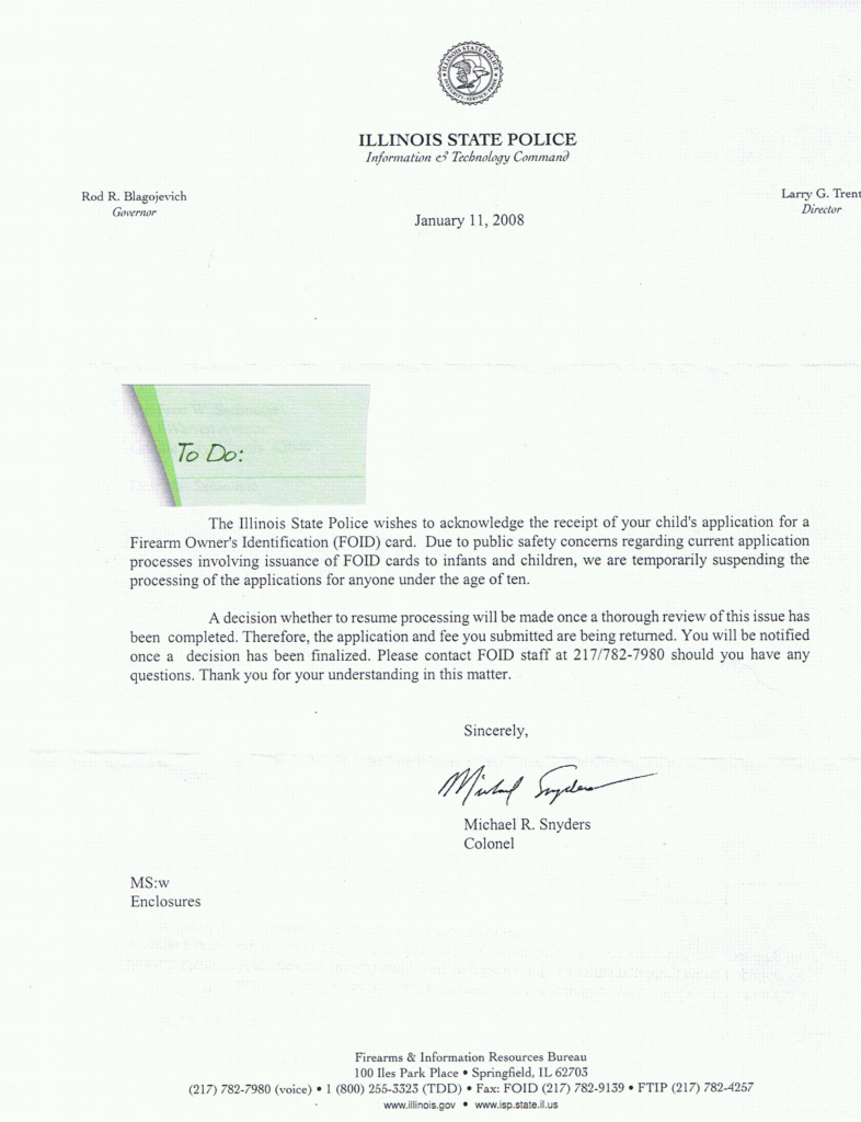 Letter From The ISP About FOID Cards For Minors Illinois Right To 