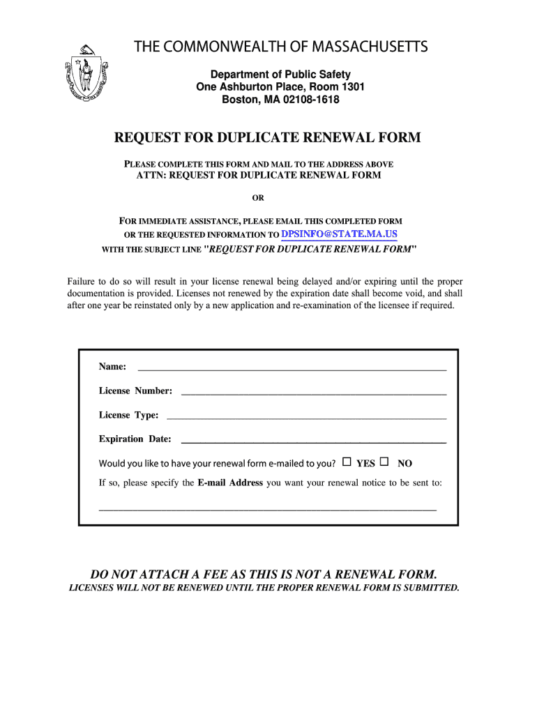 Massachusetts Request Renewal Fill Online Printable Fillable Blank 