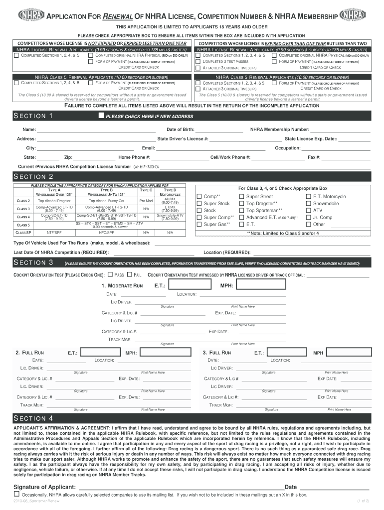 Nhra Renewal Fill Online Printable Fillable Blank PDFfiller