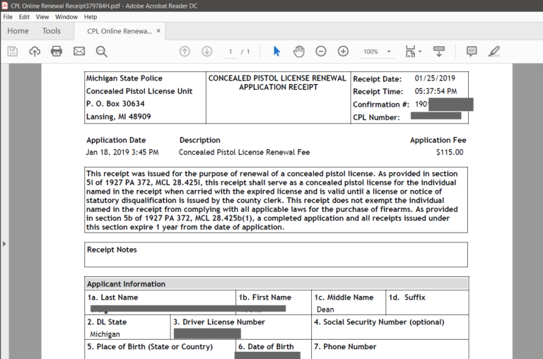 On Line CPL Renewal With A PIN In Michigan Got CPL Defensive 