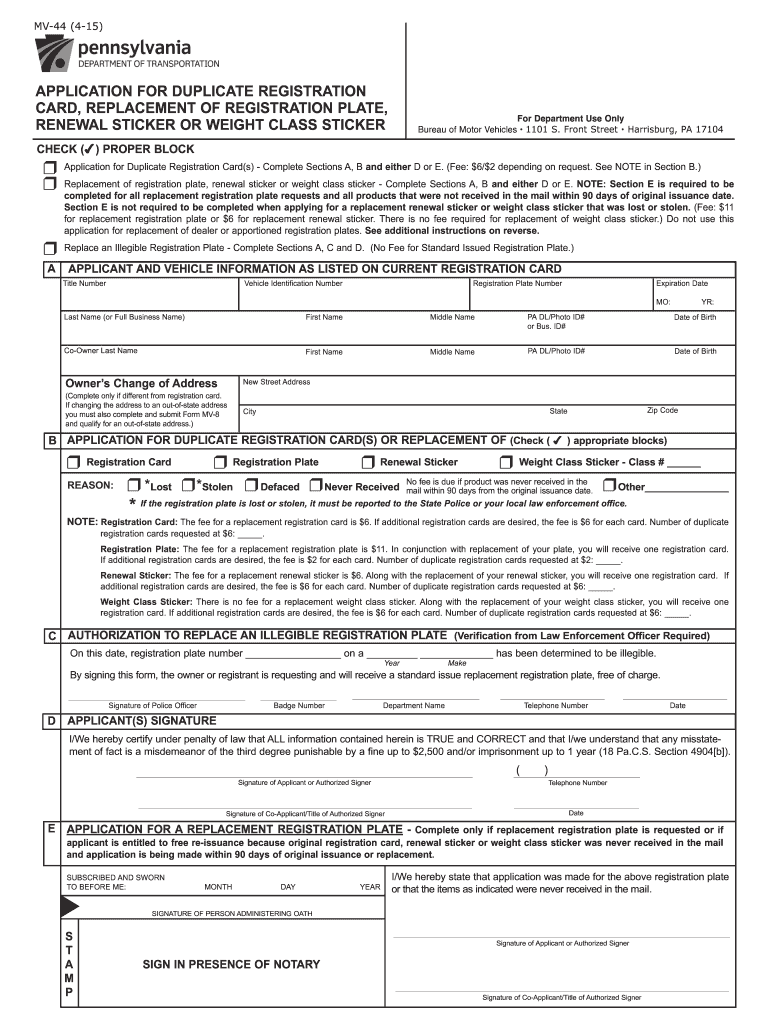 Pa Mv 44 Fill Out And Sign Printable PDF Template SignNow