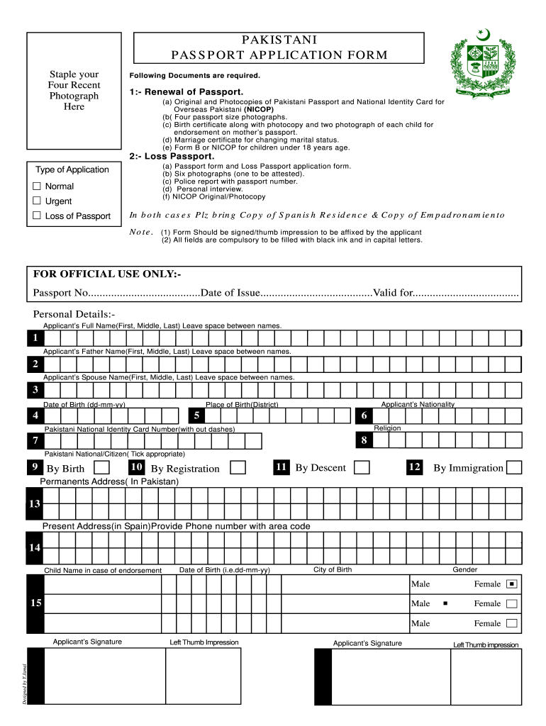 Pakistani Passport Application Form Fill Out And Sign Printable PDF 