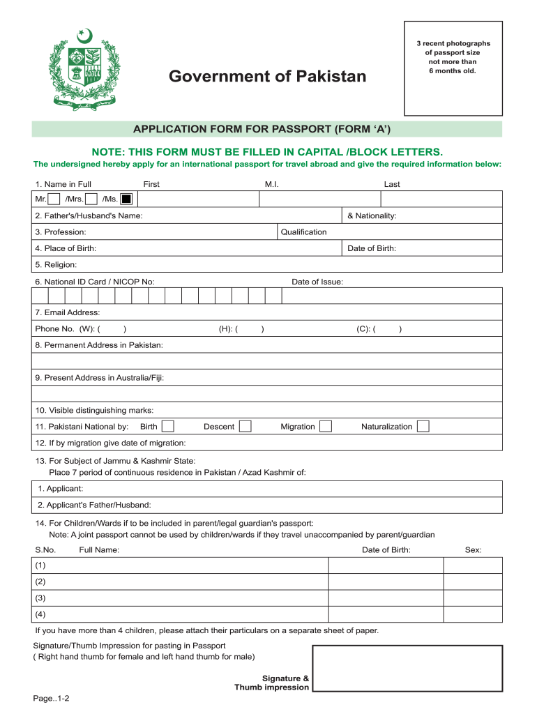 Pakistani Passport Application Form Fill Out And Sign Printable PDF